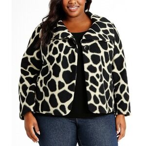 Susan‎ Graver Women's Jacket Size L Giraffe Print Black Cream Button Front Swing